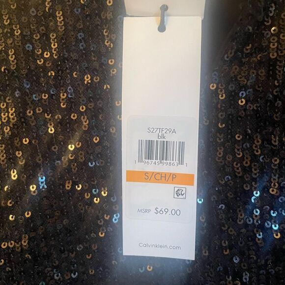 Calvin Klein Black Sequin Short Sleeve knit Top size s